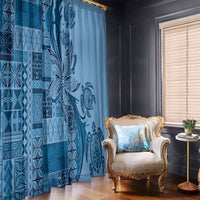 Talofa Samoa Mamanu Siapo Mix Malu Window Curtain Cool Blue Frangipani and Turtles