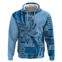Talofa Samoa Mamanu Siapo Mix Malu Zip Hoodie Cool Blue Frangipani and Turtles