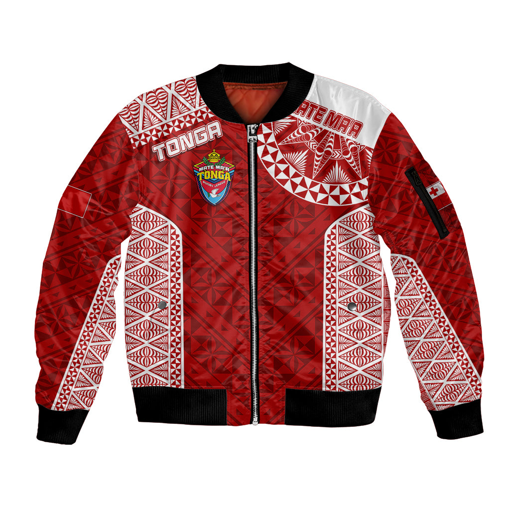 Personalised Tonga Rugby Sleeve Zip Bomber Jacket Mate Ma'a Tonga Champions LT7 Unisex Red - Polynesian Pride