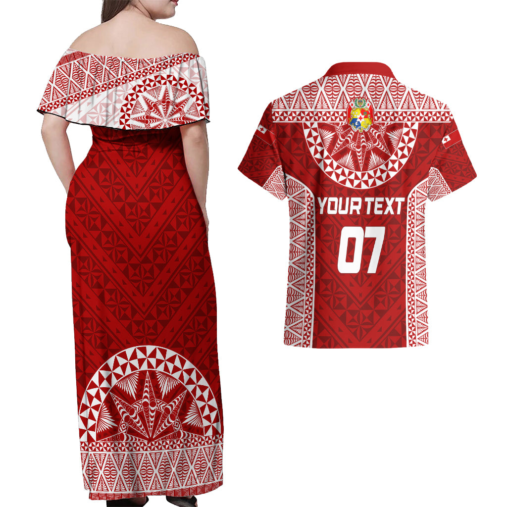 Personalised Tonga Rugby Couples Matching Off Shoulder Maxi Dress and Hawaiian Shirt Ikale Tahi Champions World Cup 2023 LT7 - Polynesian Pride