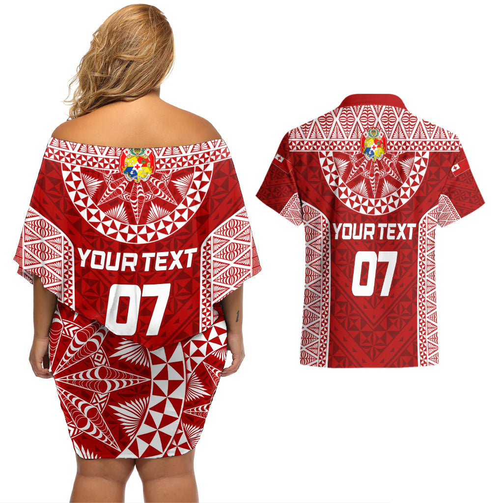 Personalised Tonga Rugby Couples Matching Off Shoulder Short Dress and Hawaiian Shirt Ikale Tahi Champions World Cup 2023 LT7 - Polynesian Pride