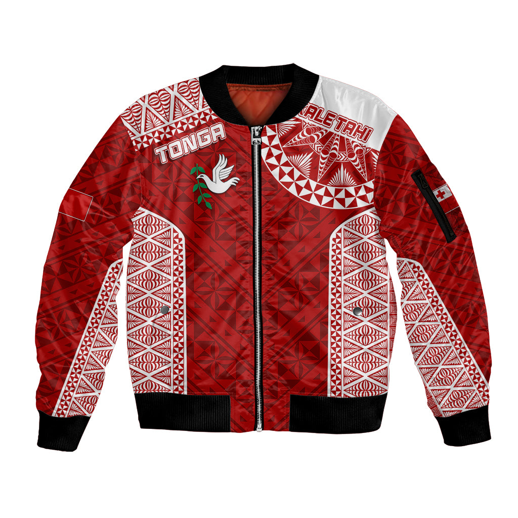 Personalised Tonga Rugby Sleeve Zip Bomber Jacket Ikale Tahi Champions World Cup 2023 LT7 Unisex Red - Polynesian Pride