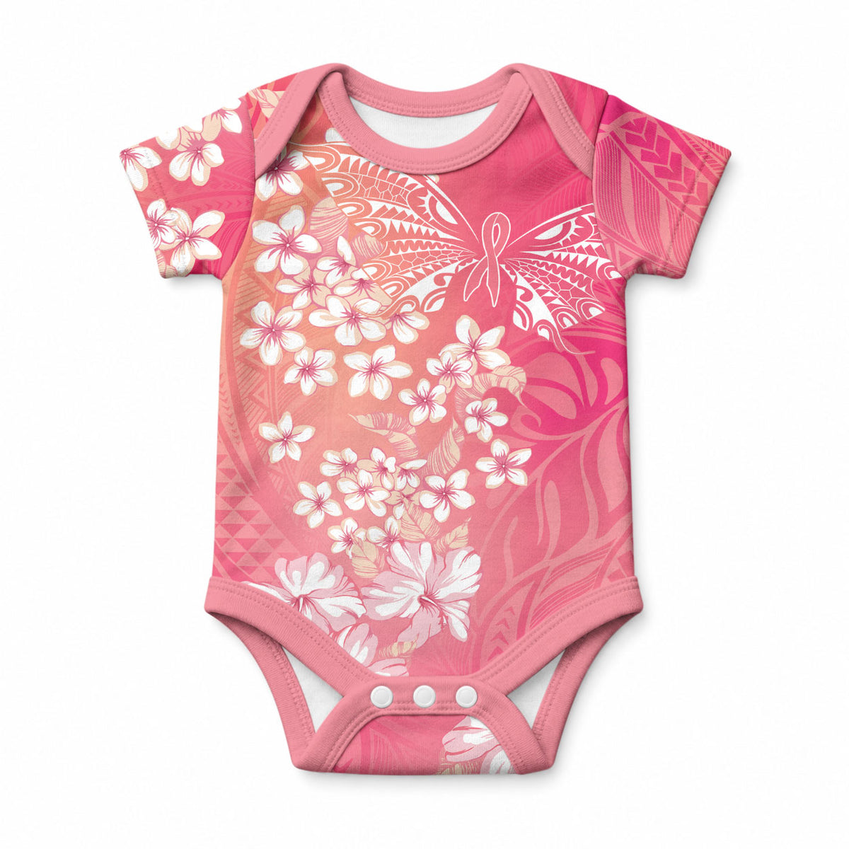 Dreamy Butterfly Polynesian - Breast Cancer Awareness Baby Onesie Floral Vibes