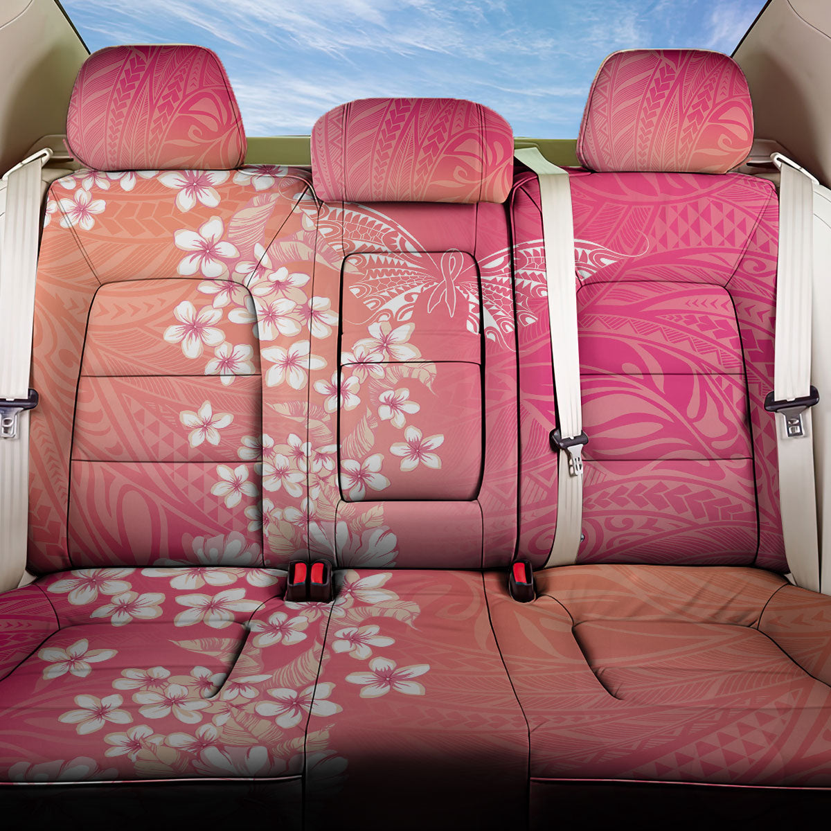 Dreamy Butterfly Polynesian - Breast Cancer Awareness Back Car Seat Cover Floral Vibes