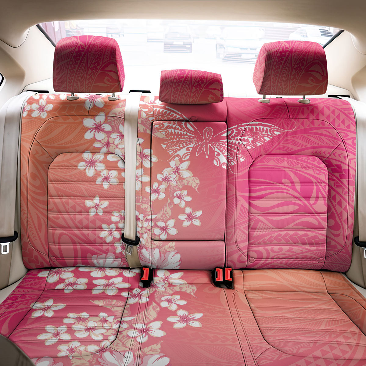 Dreamy Butterfly Polynesian - Breast Cancer Awareness Back Car Seat Cover Floral Vibes