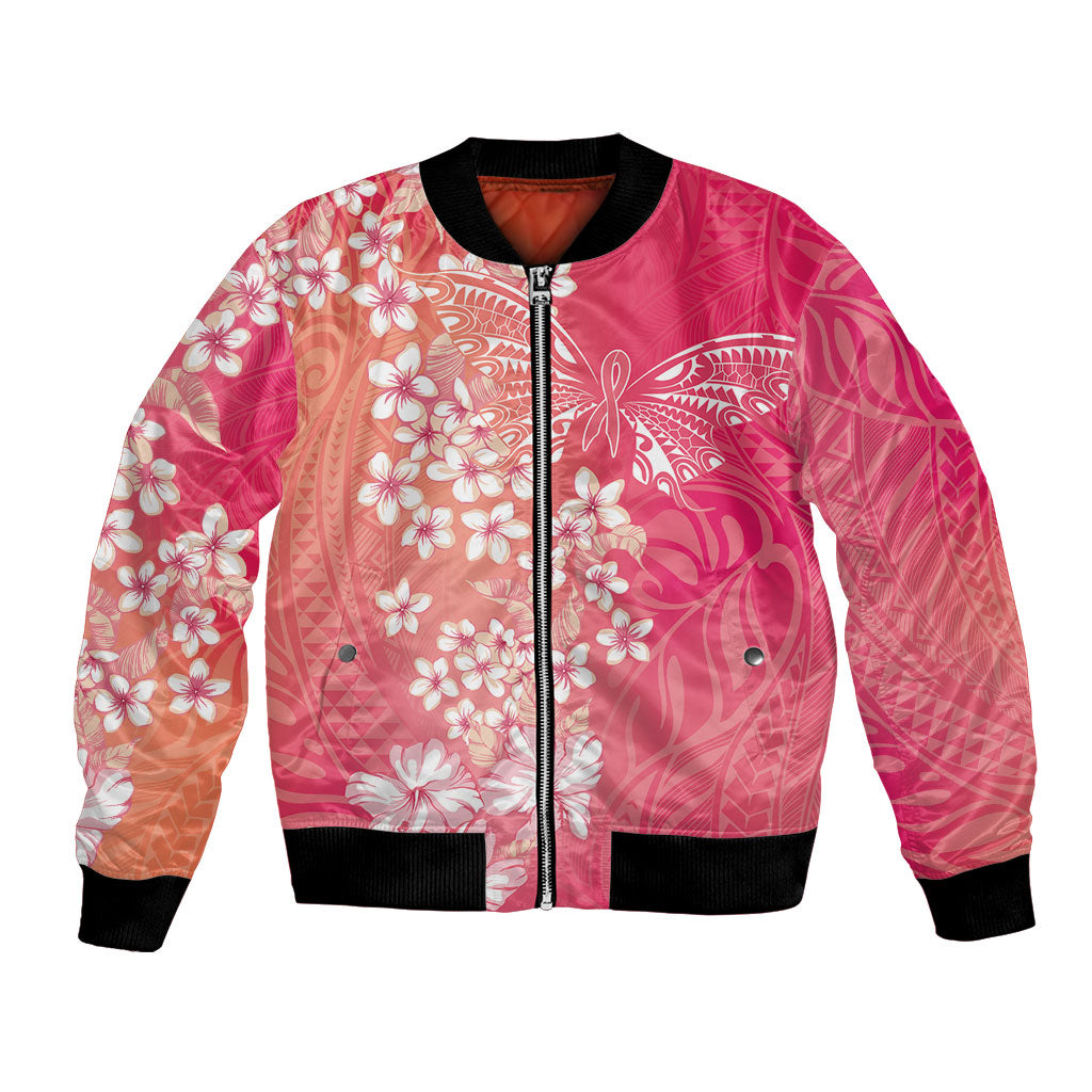 Dreamy Butterfly Polynesian - Breast Cancer Awareness Bomber Jacket Floral Vibes