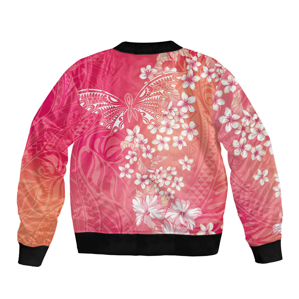 Dreamy Butterfly Polynesian - Breast Cancer Awareness Bomber Jacket Floral Vibes