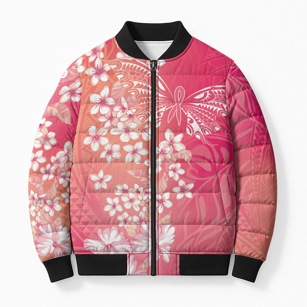 Dreamy Butterfly Polynesian - Breast Cancer Awareness Bomber Puffer Jacket Floral Vibes