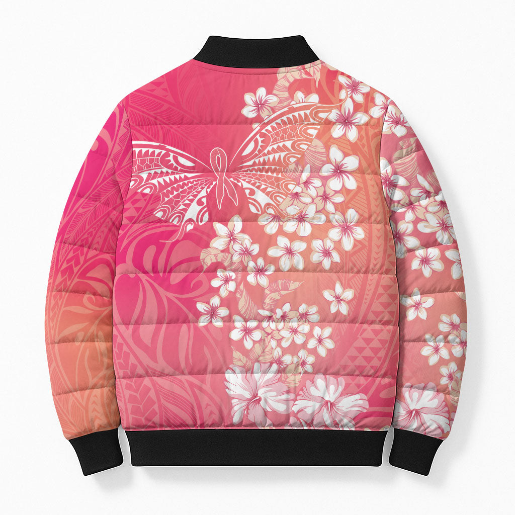 Dreamy Butterfly Polynesian - Breast Cancer Awareness Bomber Puffer Jacket Floral Vibes