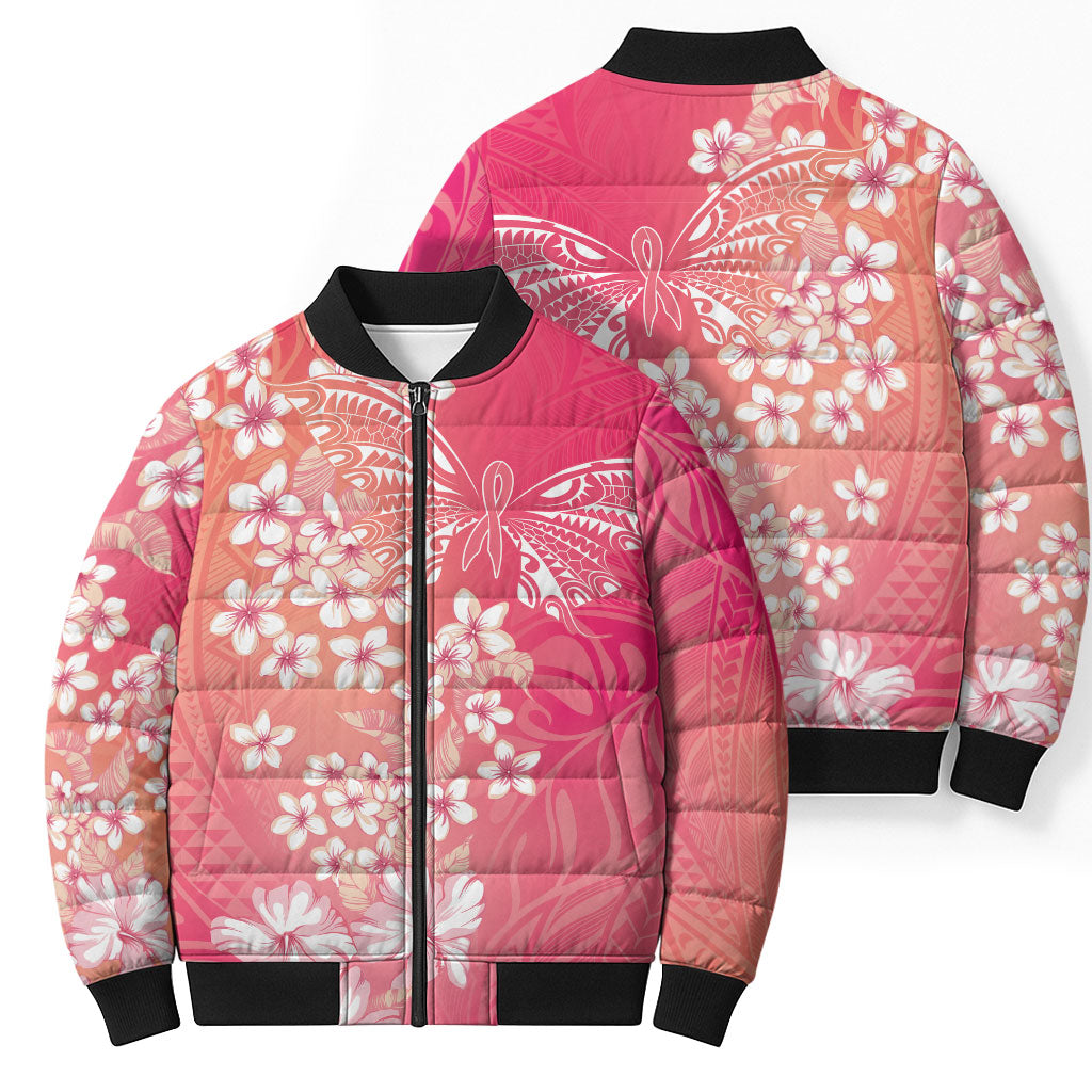 Dreamy Butterfly Polynesian - Breast Cancer Awareness Bomber Puffer Jacket Floral Vibes