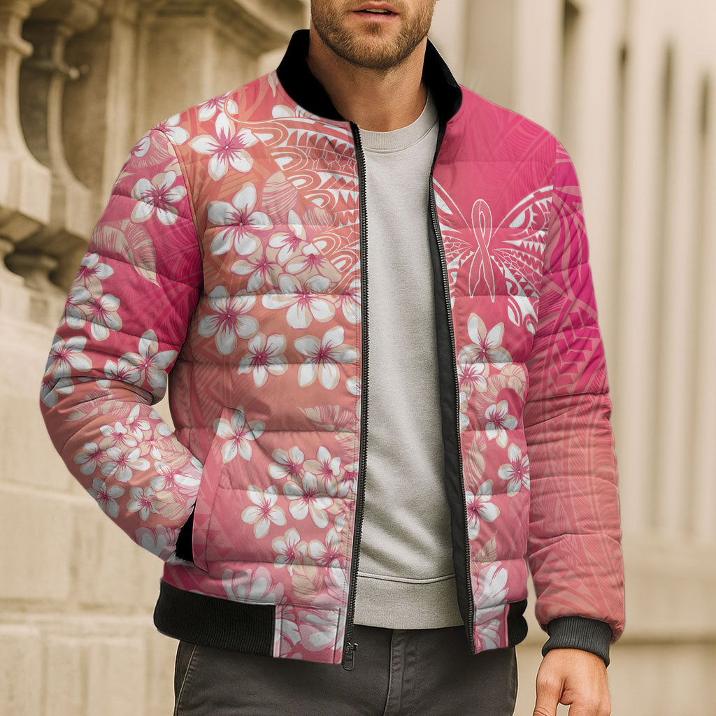 Dreamy Butterfly Polynesian - Breast Cancer Awareness Bomber Puffer Jacket Floral Vibes