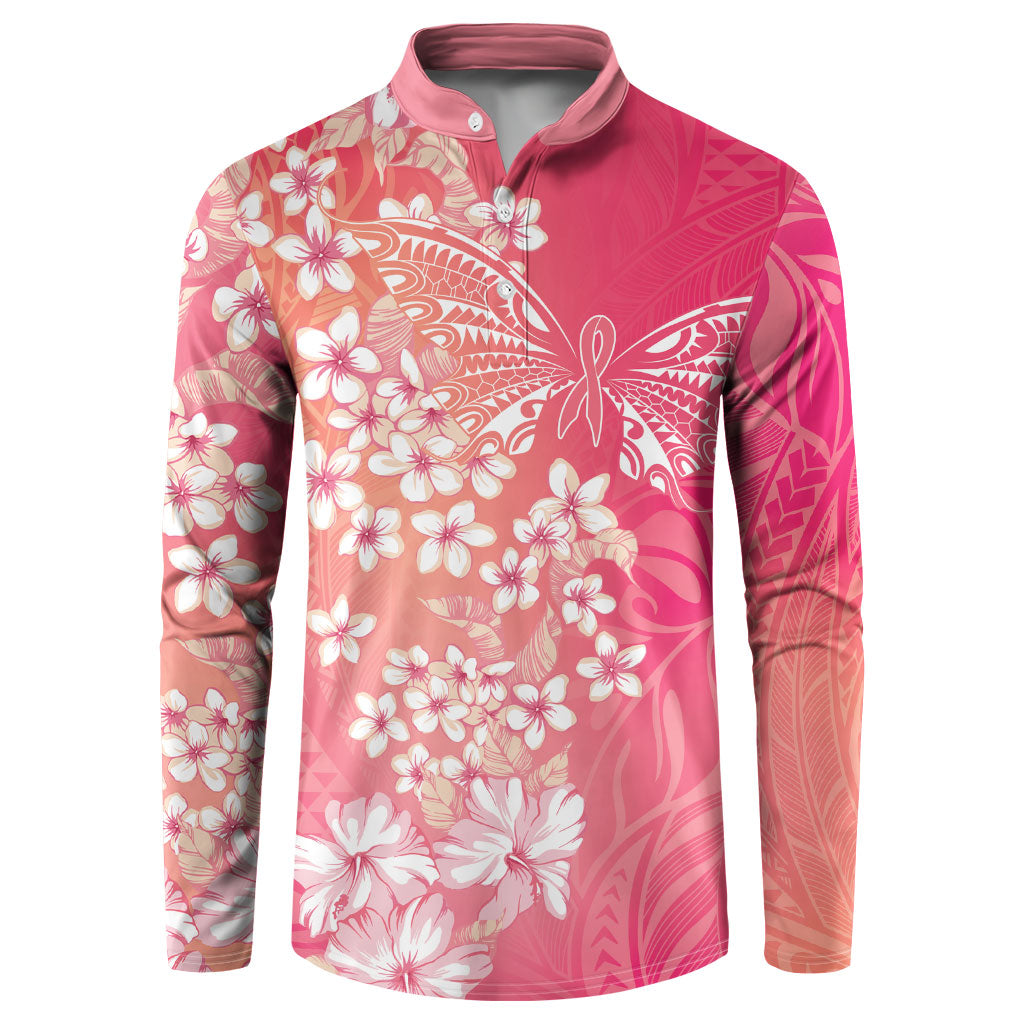 Dreamy Butterfly Polynesian - Breast Cancer Awareness Button Sweatshirt Floral Vibes