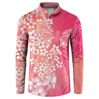 Dreamy Butterfly Polynesian - Breast Cancer Awareness Button Sweatshirt Floral Vibes