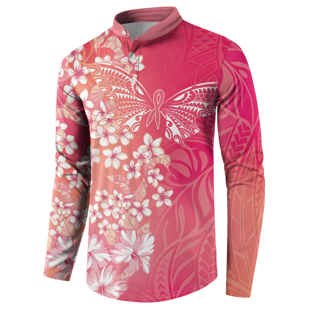 Dreamy Butterfly Polynesian - Breast Cancer Awareness Button Sweatshirt Floral Vibes