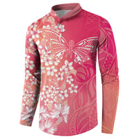 Dreamy Butterfly Polynesian - Breast Cancer Awareness Button Sweatshirt Floral Vibes