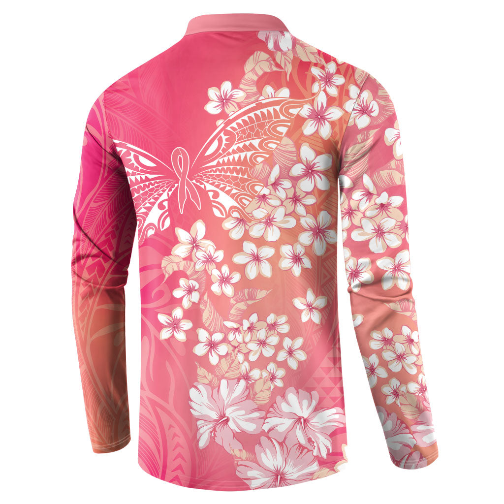 Dreamy Butterfly Polynesian - Breast Cancer Awareness Button Sweatshirt Floral Vibes