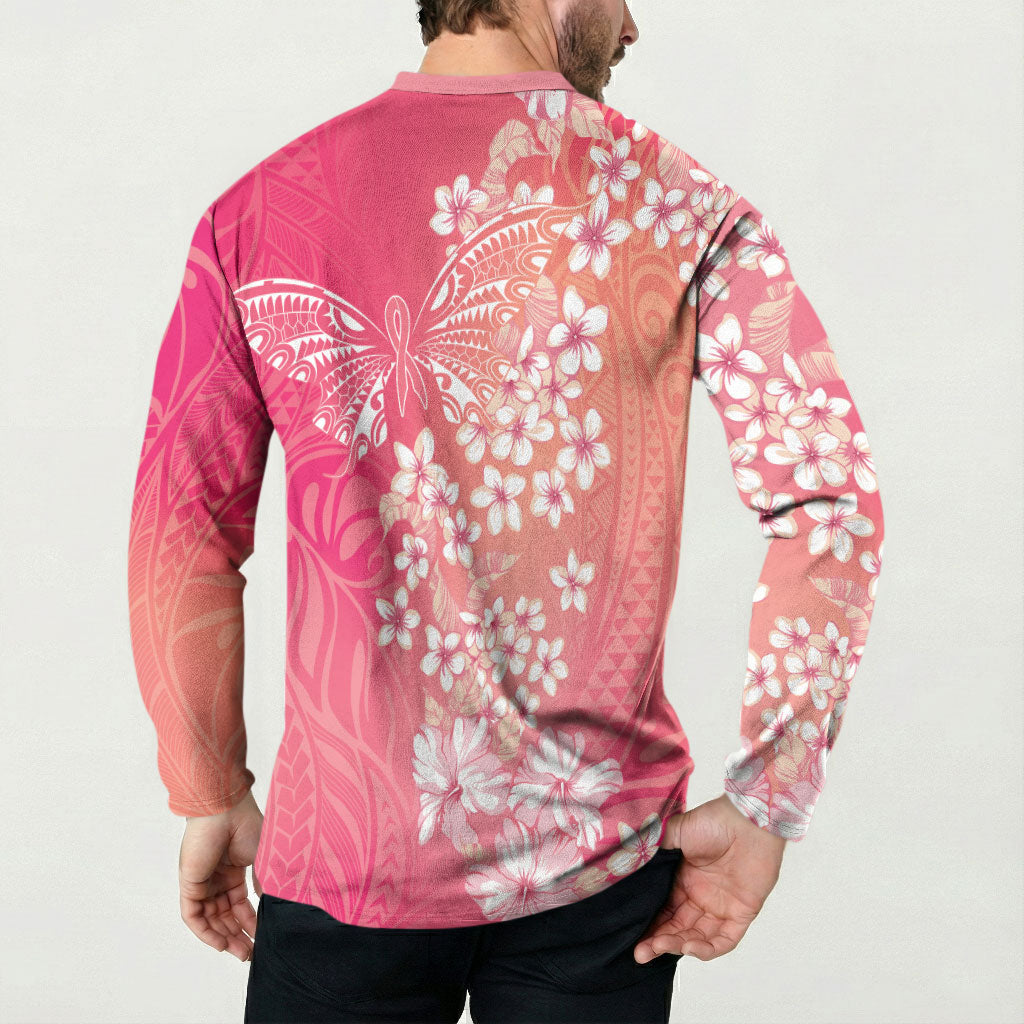 Dreamy Butterfly Polynesian - Breast Cancer Awareness Button Sweatshirt Floral Vibes