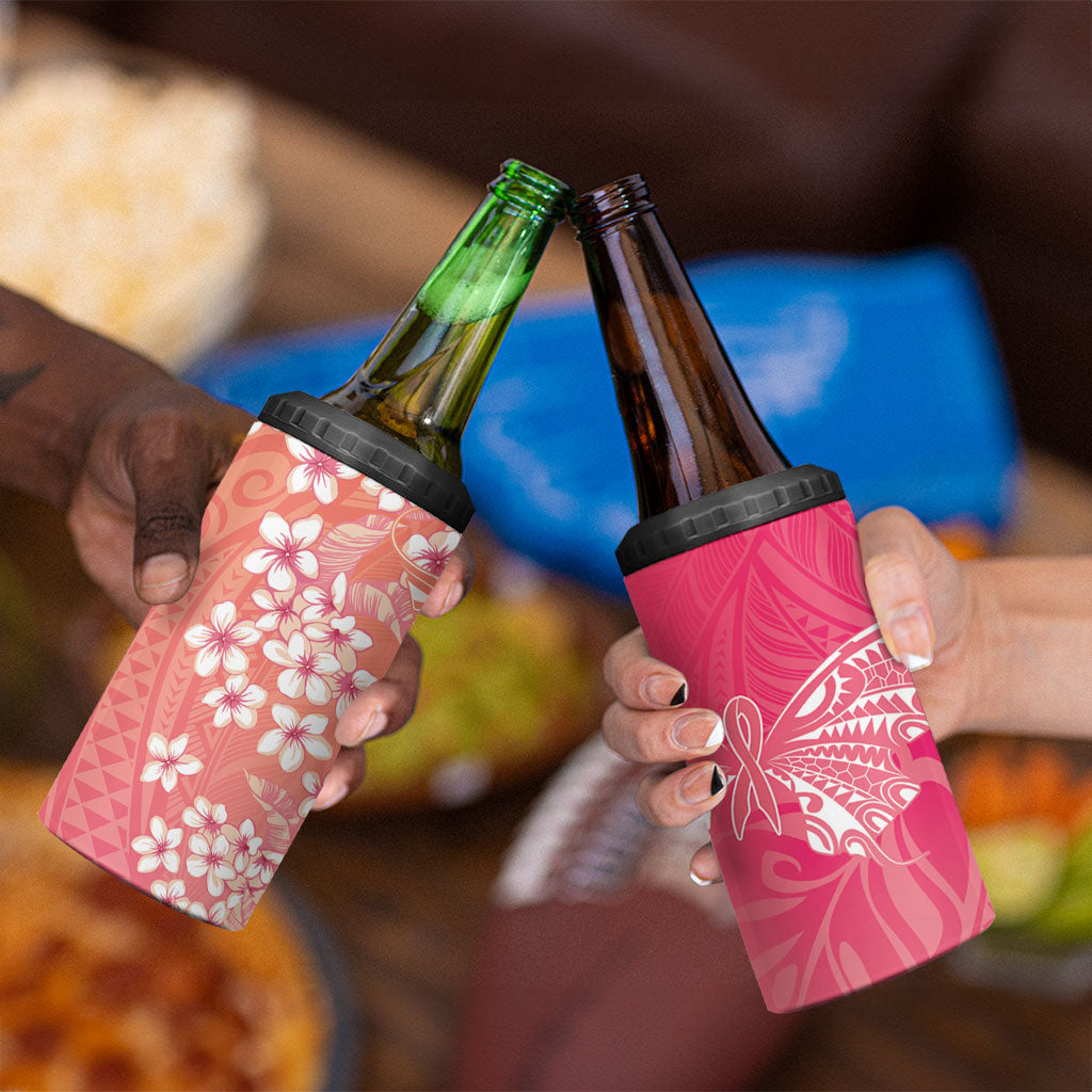 Dreamy Butterfly Polynesian - Breast Cancer Awareness 4 in 1 Can Cooler Tumbler Floral Vibes