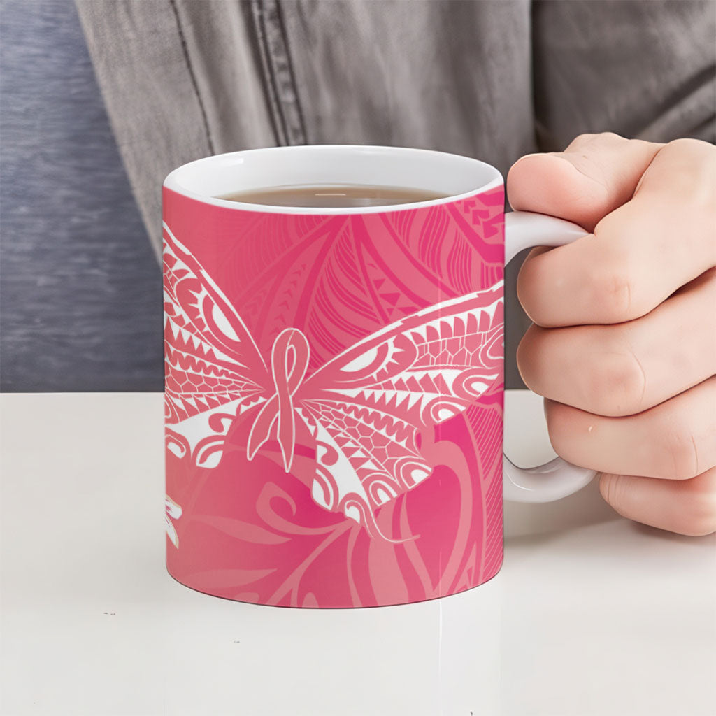 Dreamy Butterfly Polynesian - Breast Cancer Awareness Ceramic Mug Floral Vibes