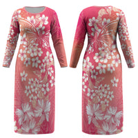 Dreamy Butterfly Polynesian - Breast Cancer Awareness Couples Matching Long Sleeve Bodycon Dress and Long Sleeve Button Shirt Floral Vibes