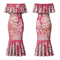Dreamy Butterfly Polynesian - Breast Cancer Awareness Couples Matching Mermaid Dress and Long Sleeve Button Shirt Floral Vibes