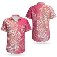 Dreamy Butterfly Polynesian - Breast Cancer Awareness Couples Matching Off Shoulder Maxi Dress and Hawaiian Shirt Floral Vibes