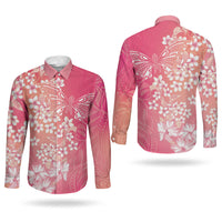Dreamy Butterfly Polynesian - Breast Cancer Awareness Couples Matching Off Shoulder Maxi Dress and Long Sleeve Button Shirt Floral Vibes