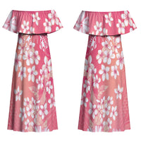 Dreamy Butterfly Polynesian - Breast Cancer Awareness Couples Matching Off Shoulder Maxi Dress and Long Sleeve Button Shirt Floral Vibes