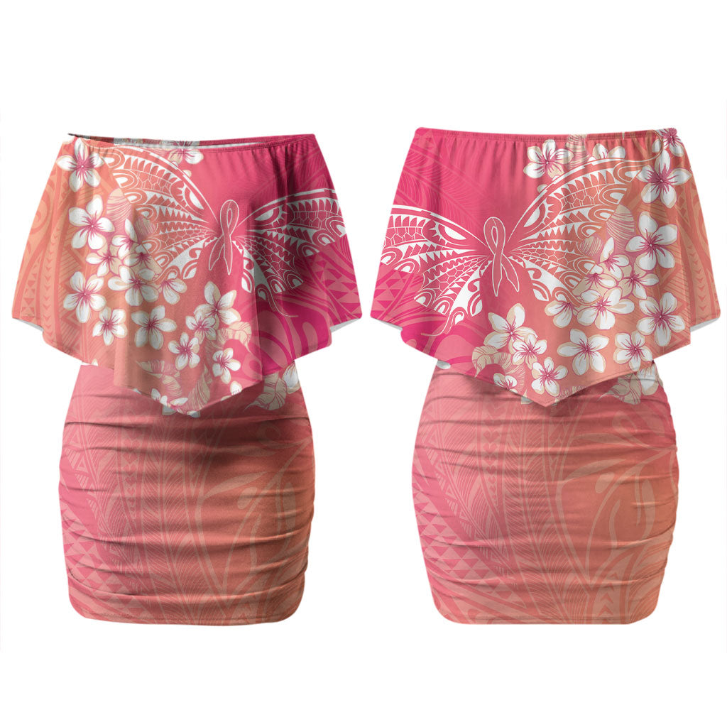 Dreamy Butterfly Polynesian - Breast Cancer Awareness Couples Matching Off Shoulder Short Dress and Long Sleeve Button Shirt Floral Vibes