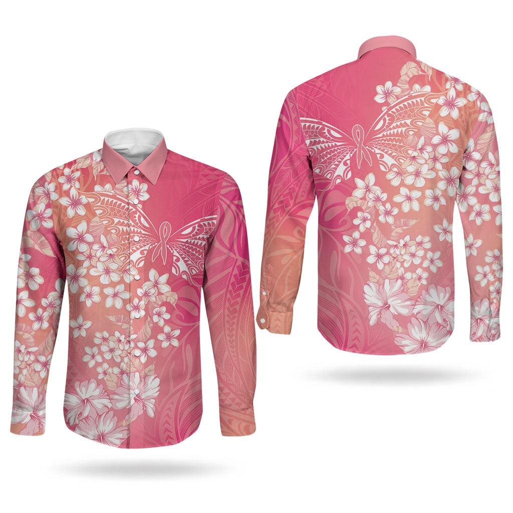 Dreamy Butterfly Polynesian - Breast Cancer Awareness Couples Matching Puletasi and Long Sleeve Button Shirt Floral Vibes