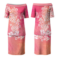 Dreamy Butterfly Polynesian - Breast Cancer Awareness Couples Matching Puletasi and Long Sleeve Button Shirt Floral Vibes