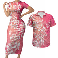 Dreamy Butterfly Polynesian - Breast Cancer Awareness Couples Matching Short Sleeve Bodycon Dress and Hawaiian Shirt Floral Vibes