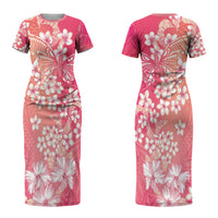 Dreamy Butterfly Polynesian - Breast Cancer Awareness Couples Matching Short Sleeve Bodycon Dress and Hawaiian Shirt Floral Vibes