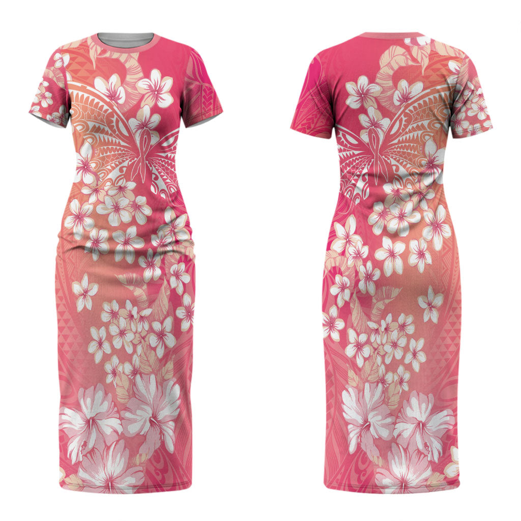 Dreamy Butterfly Polynesian - Breast Cancer Awareness Couples Matching Short Sleeve Bodycon Dress and Long Sleeve Button Shirt Floral Vibes
