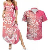 Dreamy Butterfly Polynesian - Breast Cancer Awareness Couples Matching Summer Maxi Dress and Hawaiian Shirt Floral Vibes