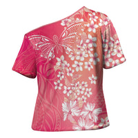 Dreamy Butterfly Polynesian - Breast Cancer Awareness Cross Shoulder Shirt Floral Vibes