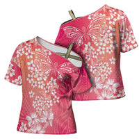 Dreamy Butterfly Polynesian - Breast Cancer Awareness Cross Shoulder Shirt Floral Vibes