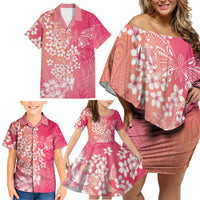 Dreamy Butterfly Polynesian - Breast Cancer Awareness Family Matching Off Shoulder Short Dress and Hawaiian Shirt Floral Vibes