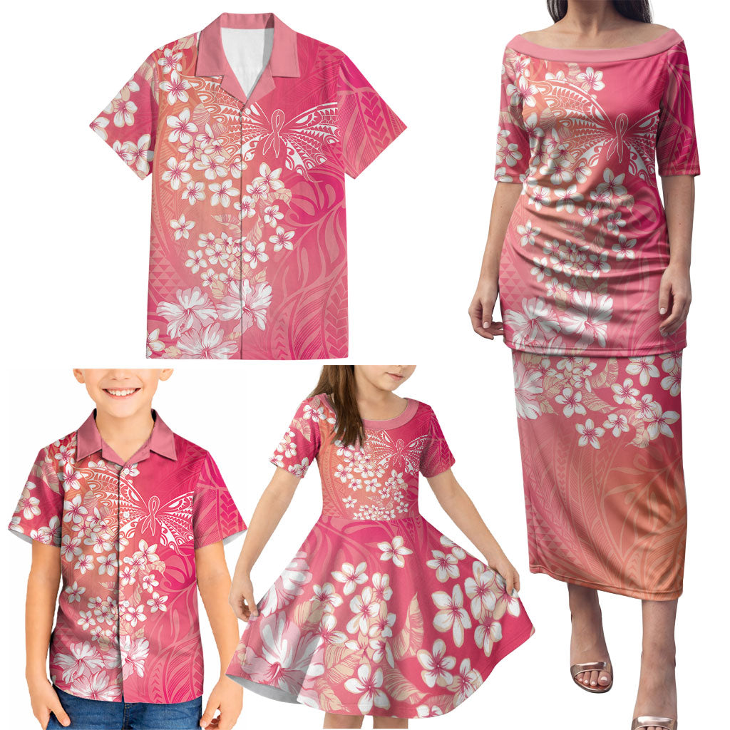 Dreamy Butterfly Polynesian - Breast Cancer Awareness Family Matching Puletasi and Hawaiian Shirt Floral Vibes