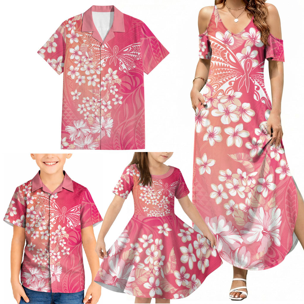 Dreamy Butterfly Polynesian - Breast Cancer Awareness Family Matching Summer Maxi Dress and Hawaiian Shirt Floral Vibes