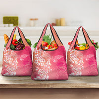 Dreamy Butterfly Polynesian - Breast Cancer Awareness Grocery Bag Floral Vibes