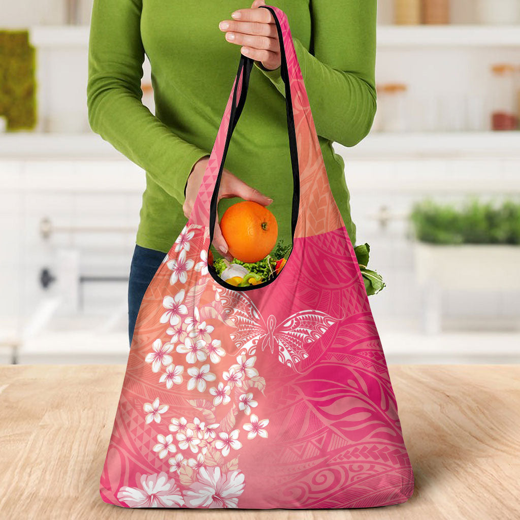 Dreamy Butterfly Polynesian - Breast Cancer Awareness Grocery Bag Floral Vibes