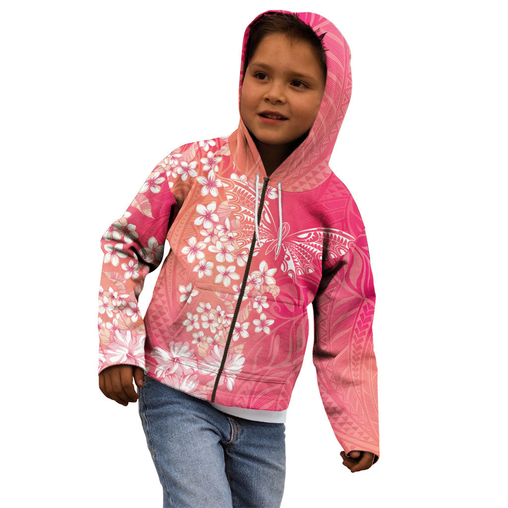 Dreamy Butterfly Polynesian - Breast Cancer Awareness Kid Hoodie Floral Vibes