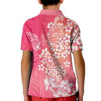 Dreamy Butterfly Polynesian - Breast Cancer Awareness Kid Polo Shirt Floral Vibes