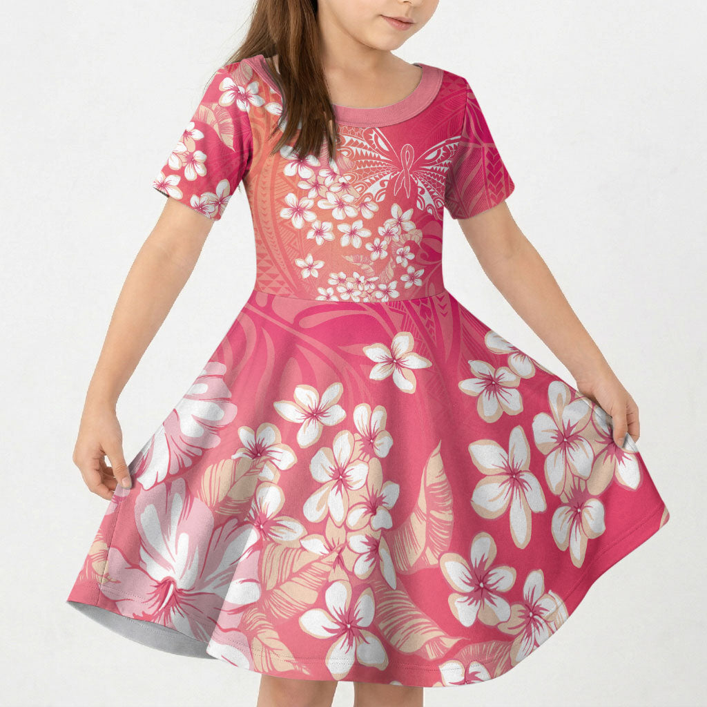 Dreamy Butterfly Polynesian - Breast Cancer Awareness Kid Short Sleeve Dress Floral Vibes