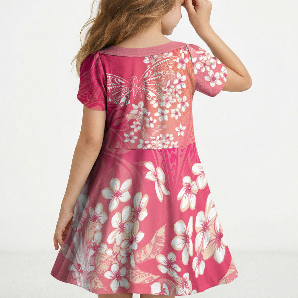 Dreamy Butterfly Polynesian - Breast Cancer Awareness Kid Short Sleeve Dress Floral Vibes