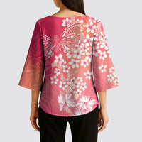 Dreamy Butterfly Polynesian - Breast Cancer Awareness Kimono Sleeve Blouse Floral Vibes