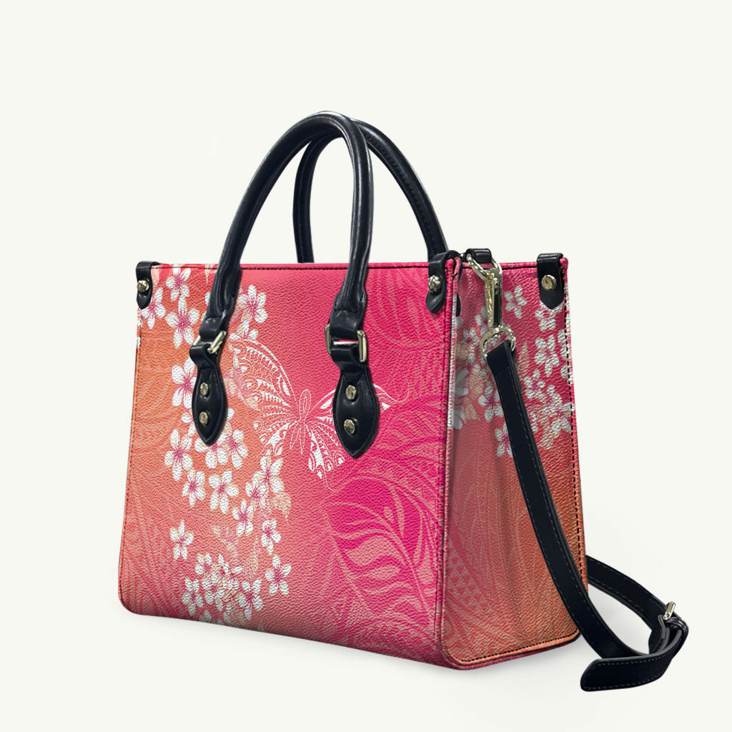 Dreamy Butterfly Polynesian - Breast Cancer Awareness Leather Bag Floral Vibes