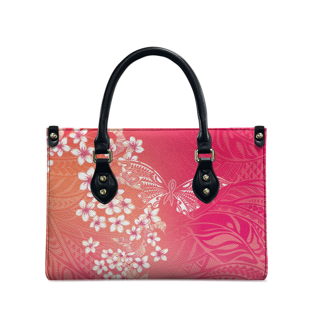 Dreamy Butterfly Polynesian - Breast Cancer Awareness Leather Bag Floral Vibes