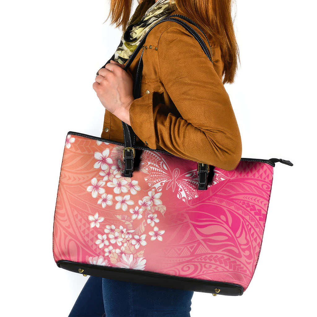 Dreamy Butterfly Polynesian - Breast Cancer Awareness Leather Tote Bag Floral Vibes